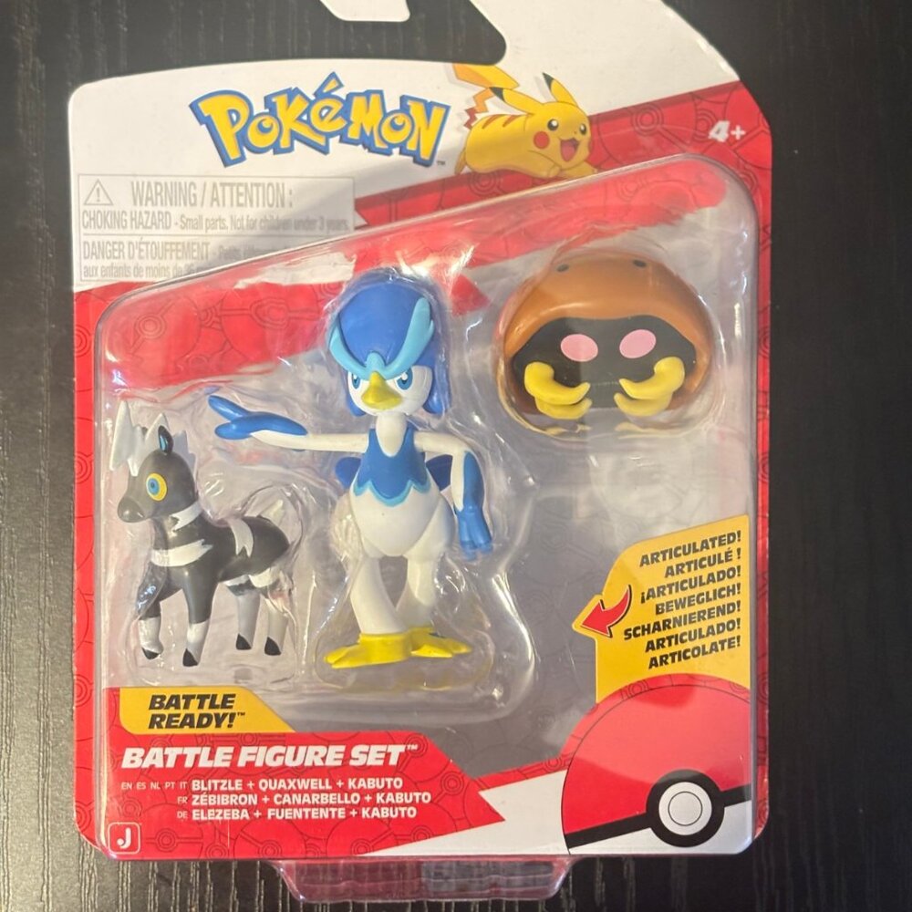 Pokemon Battle Figure Set Quaxwell Blitzle Kabuto 3-Pack Jazwares NIB Sealed